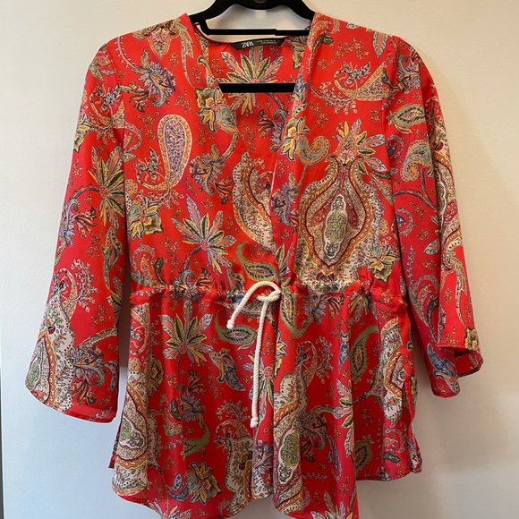 Zara Pattern Top with Drawstring Waist - Picture 3 of 5